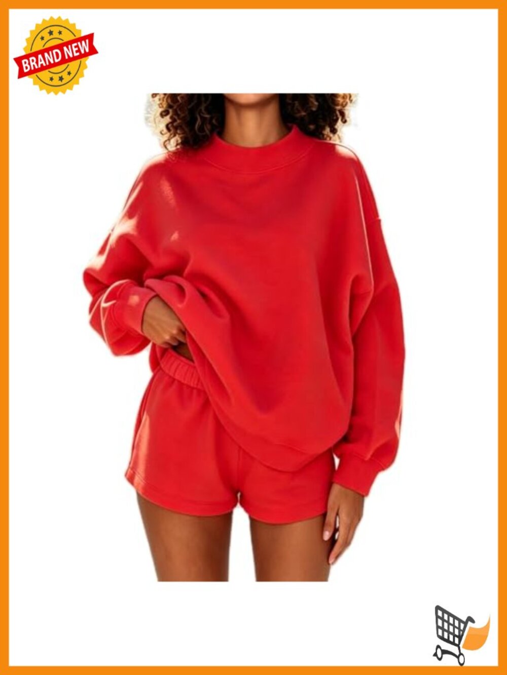 2 Piece Sweat Shorts Set Oversized Mockneck Sweatshirt Lounge Matching Set